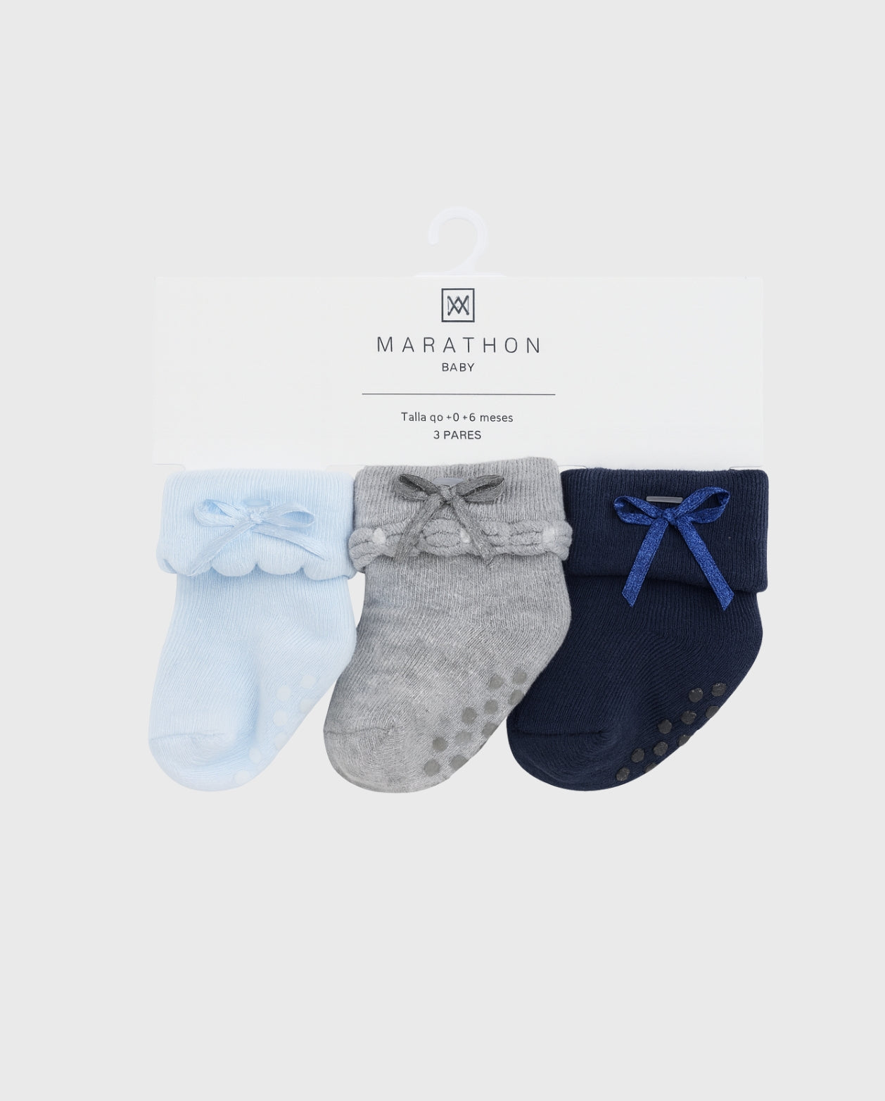 Set 3 Pares De Medias Doblez Moño Azul Niña