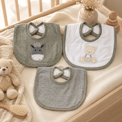 Set 3 Piezas Baberos Bordados El Bebé Feliz GRIS