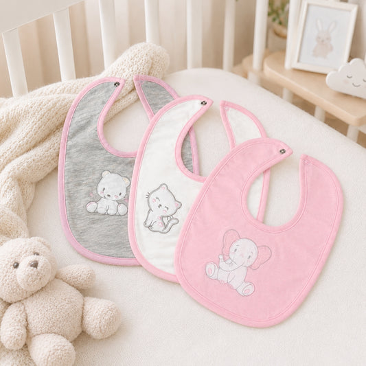 Set 3 Piezas Baberos Bordados Rosa El Bebé Feliz