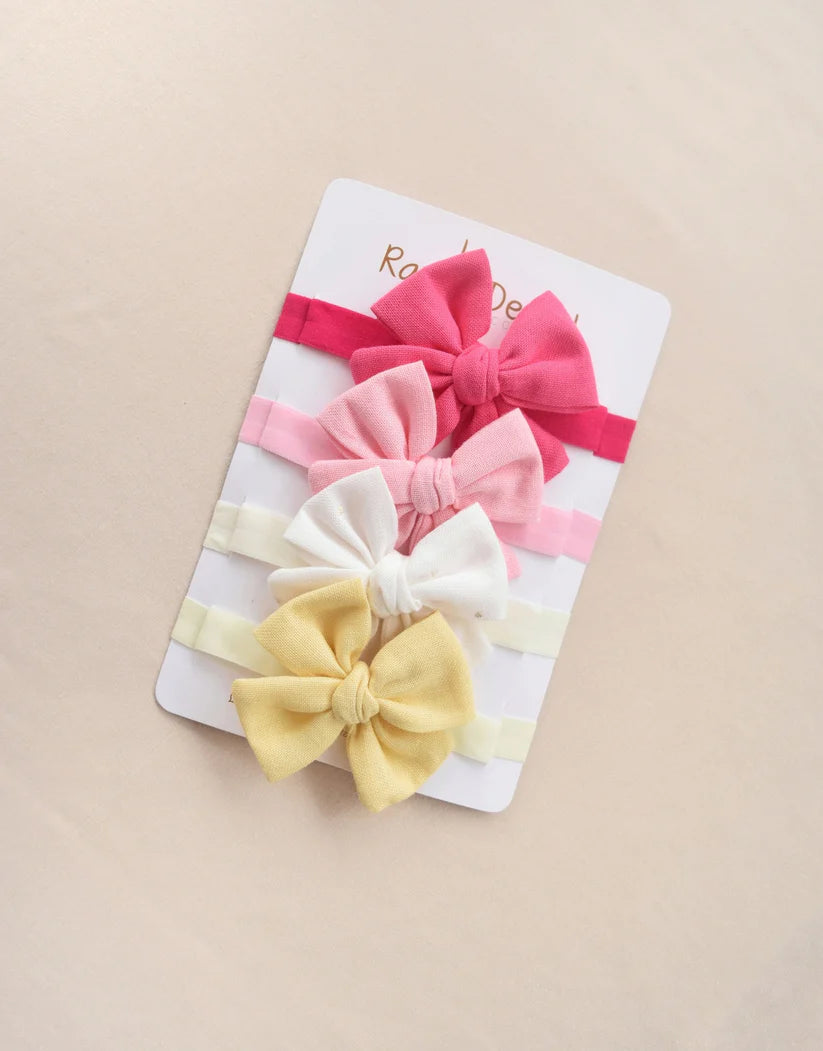 Set 4 Balacas Cintillo Moño Basic Fucsia