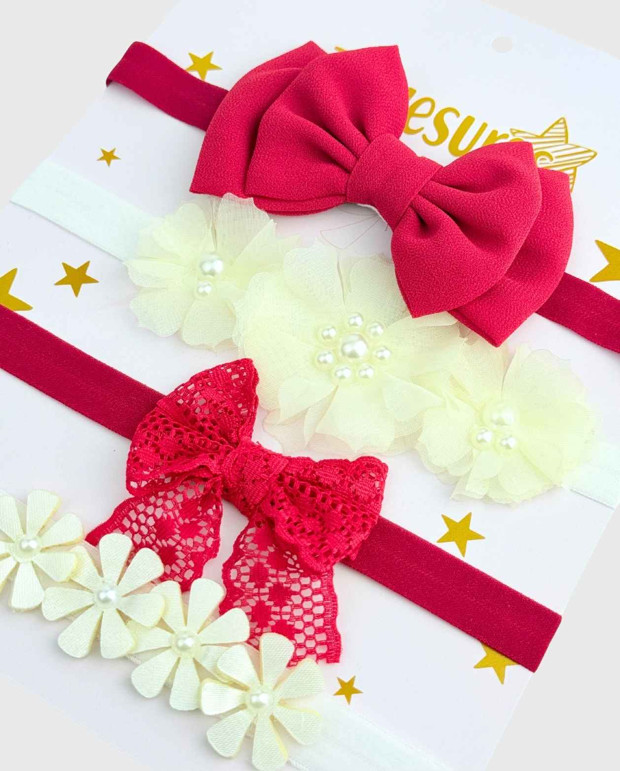 Set 4 Balacas Flores Lazo Rojo Detalles