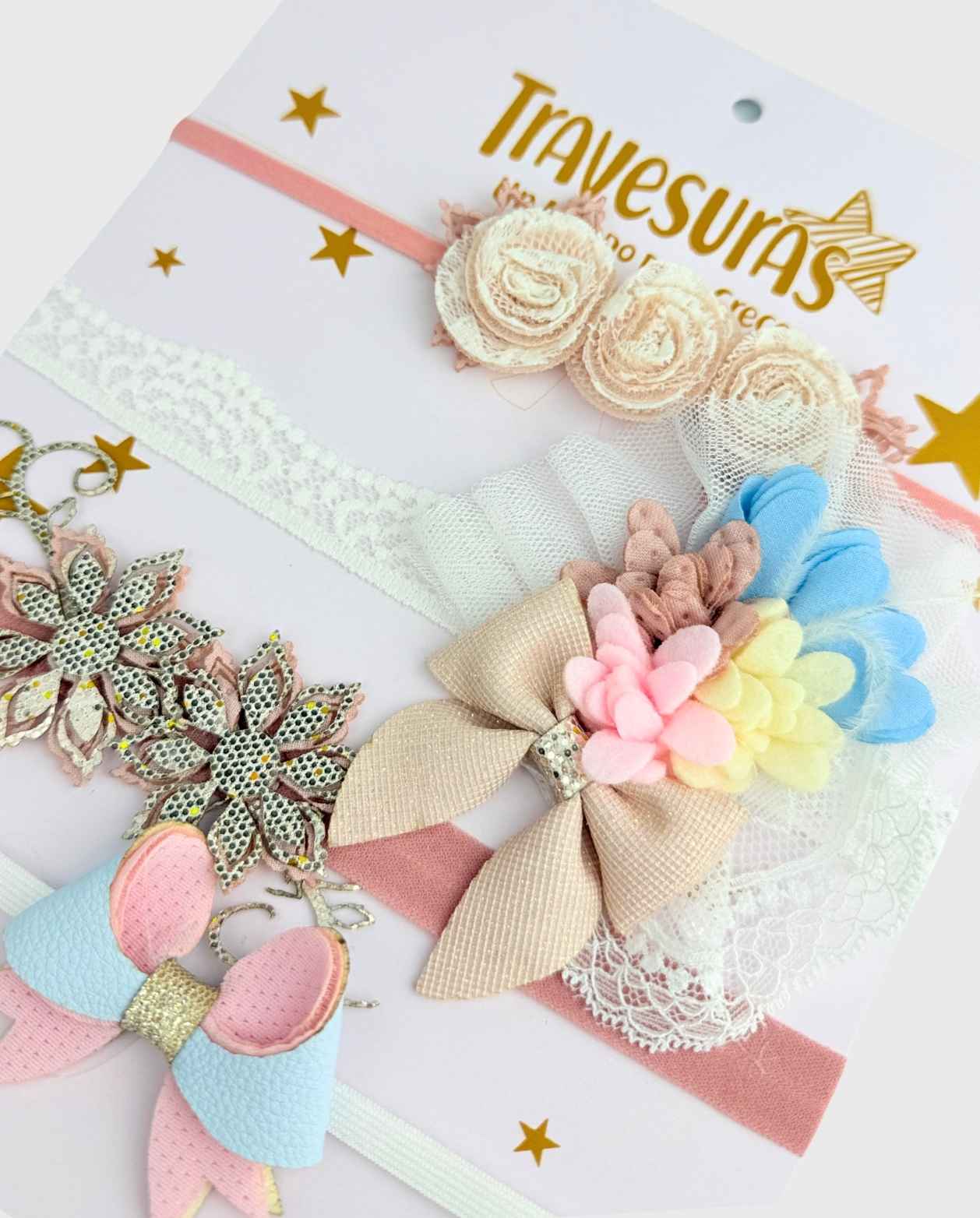 Set 4 Balacas Flores Moño Celeste Colores