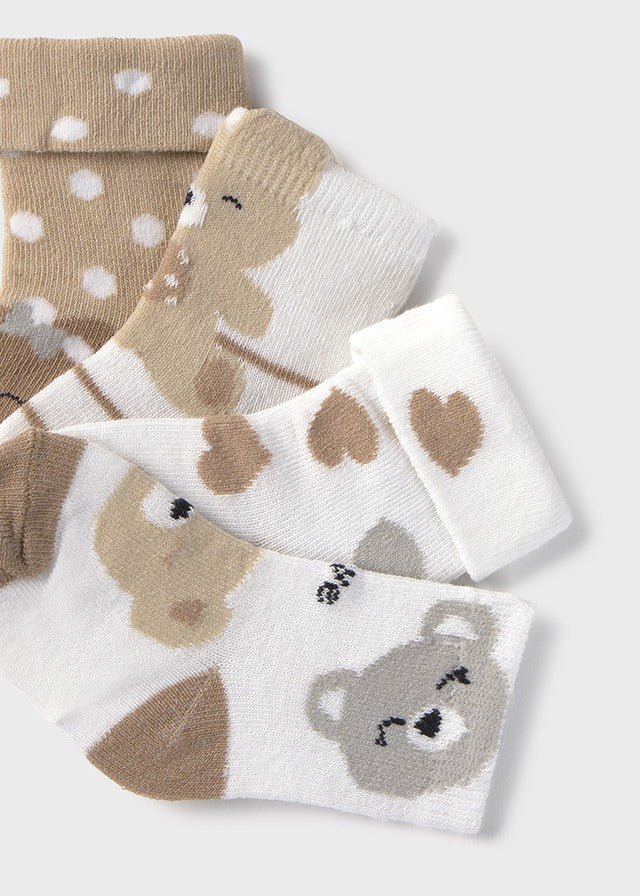 Set 4 Medias Oso Corazones Beige Mayoral DETALLE