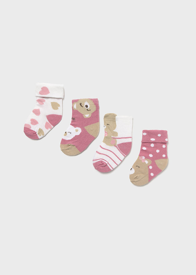 Set 4 Medias Oso Corazones Frambuesa Mayoral