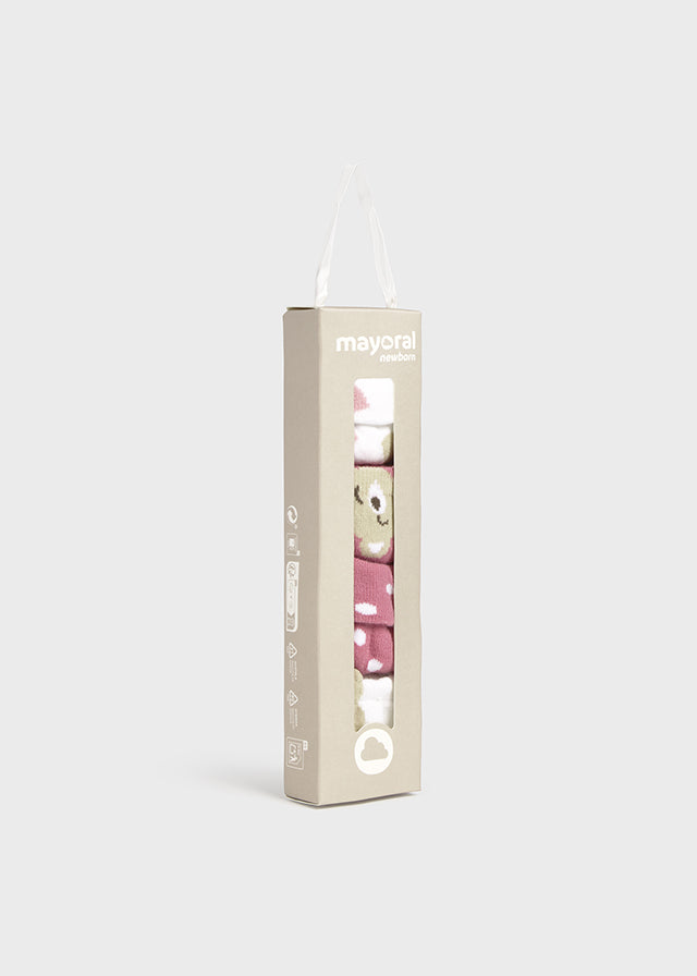 Set 4 Medias Oso Corazones Frambuesa Mayoral caja