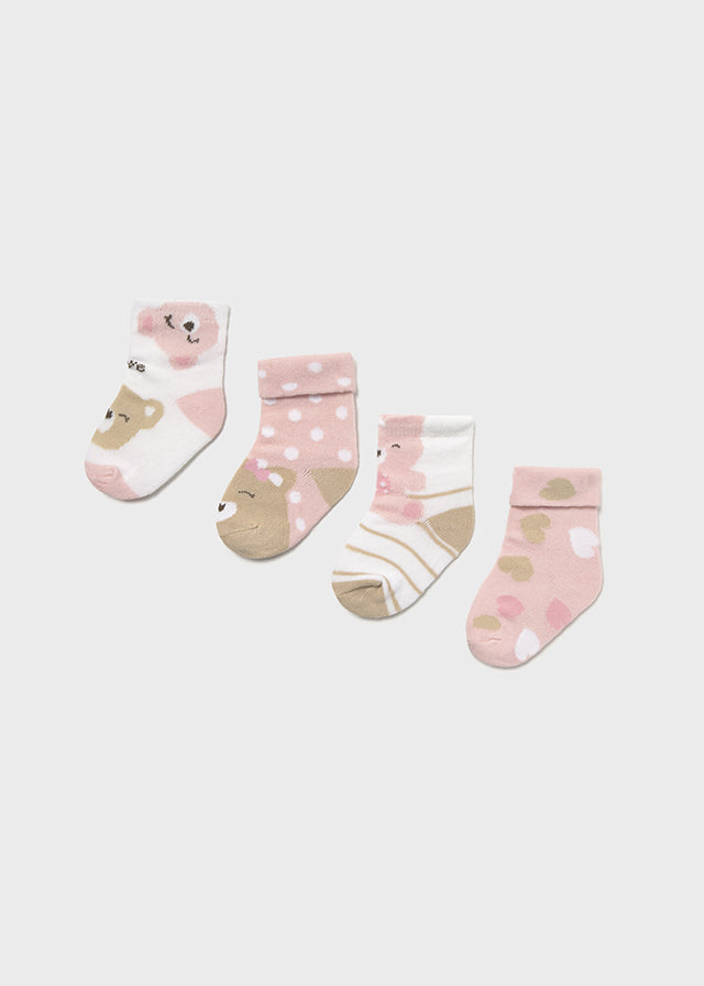 Set 4 Medias Oso Corazones Rosa Mayoral