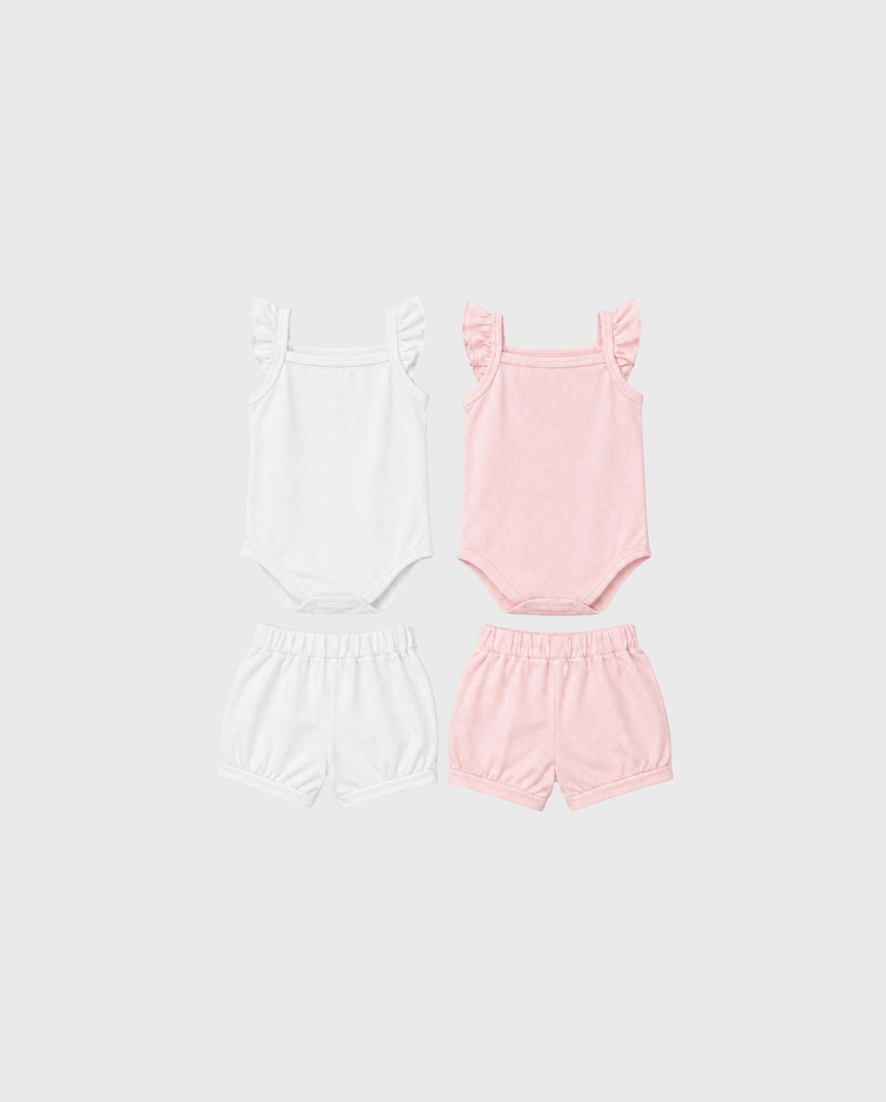 Set 4 Piezas Body Short Bebé Niña Rosa