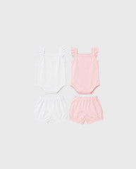 Set 4 Piezas Body Short Bebé Niña Rosa