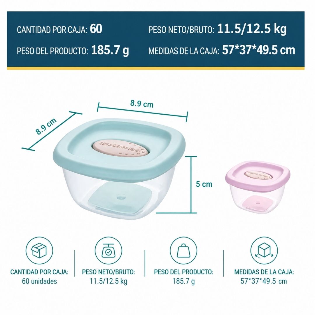 Set 4 Porta Comida Bebe medidas