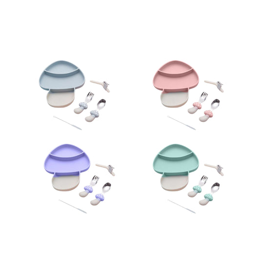 Set Plato y Cubiertos en Silicona Hongo