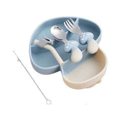 Set Plato y Cubiertos en Silicona Hongo azul
