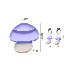 Set Plato y Cubiertos en Silicona Hongo lila