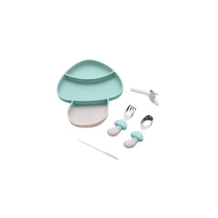 Set Plato y Cubiertos en Silicona Hongo verde