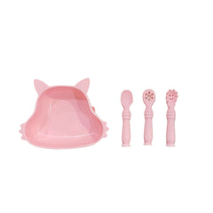 Set Plato y Cubiertos en Silicona Zorro rosa