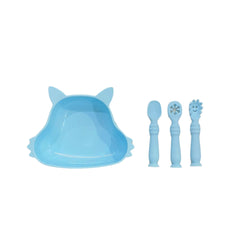 Set Plato y Cubiertos en Silicona Zorro azul