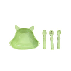 Set Plato y Cubiertos en Silicona Zorro verde