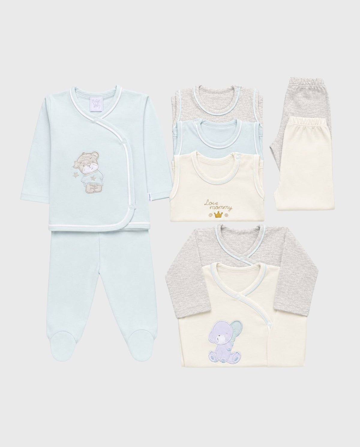 Set Primer Día Azul 9 Piezas para Recién Nacido