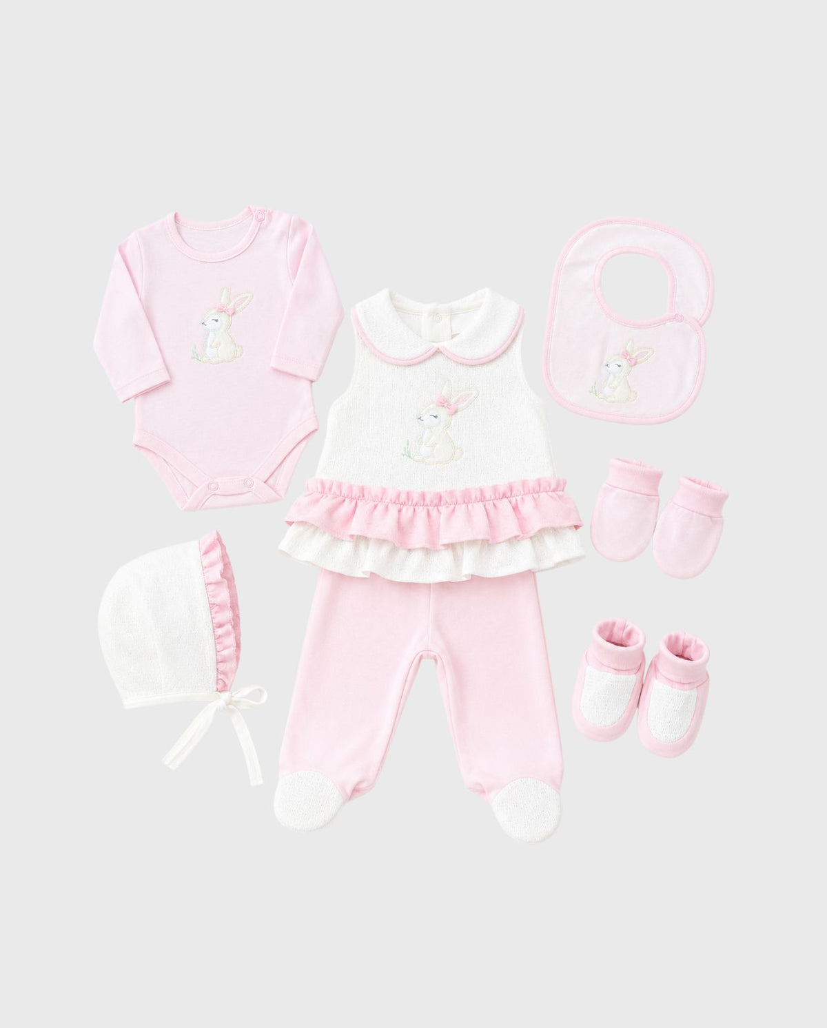 Set Primer DÍa Bordado Conejo Rosa