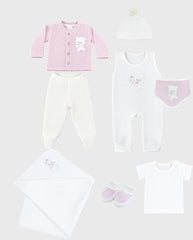 Set Primer Día Tejido Oso Estrella Rosa