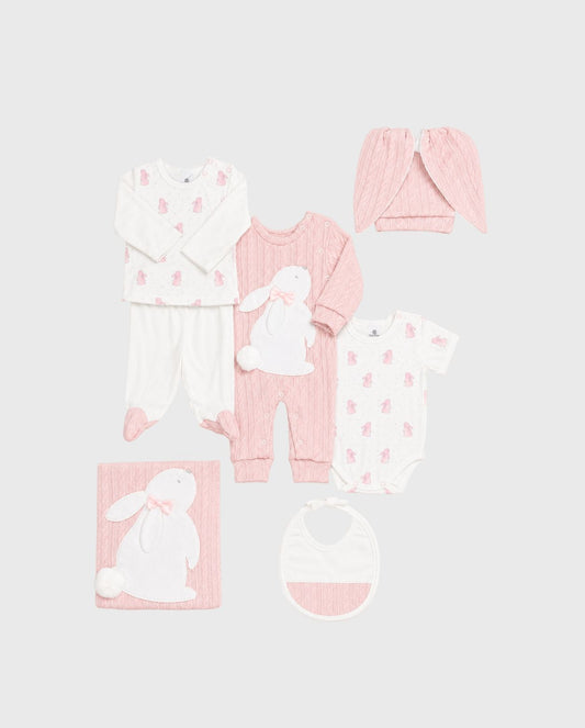 Set Primer Día Tela Trenza Conejo Rosa