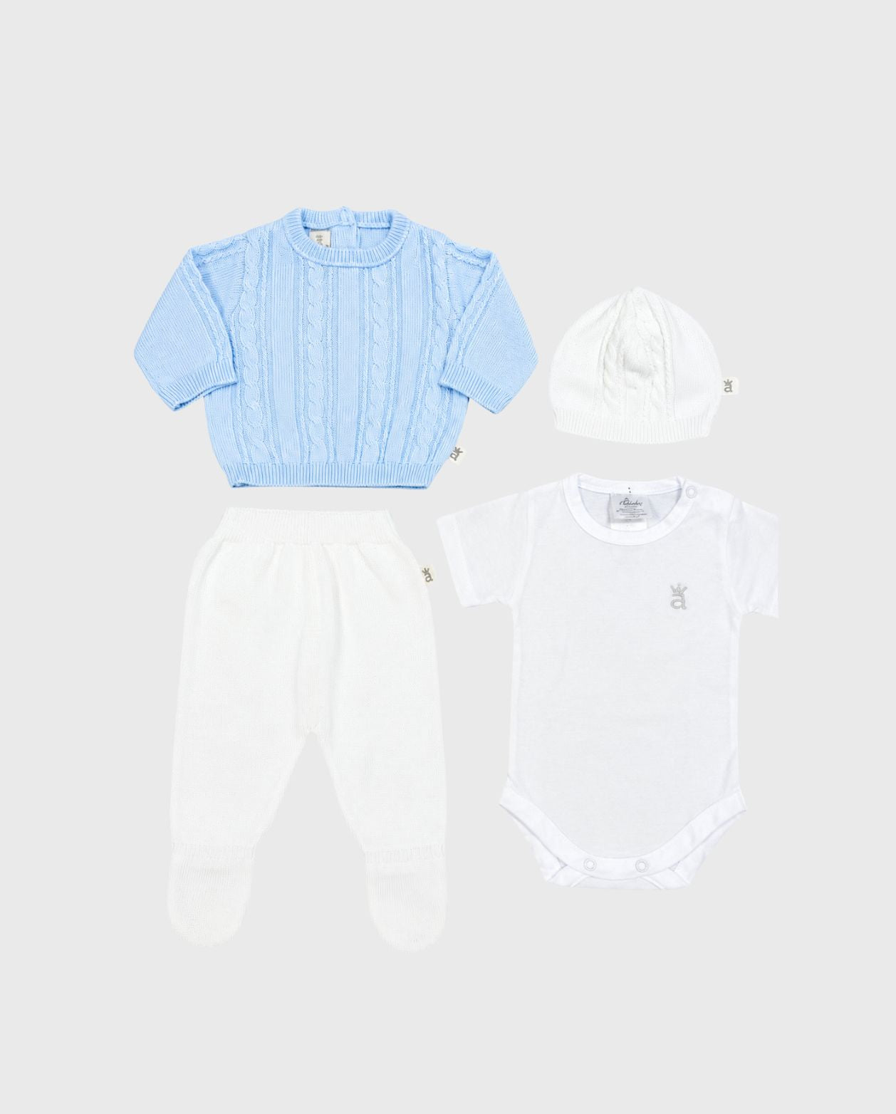 Set Primer Día Trenzado 100% Algodón Azul diseño