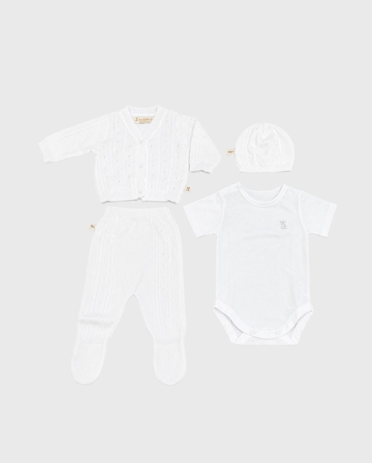 Set Primer Día Trenzado Calado Blanco diseño