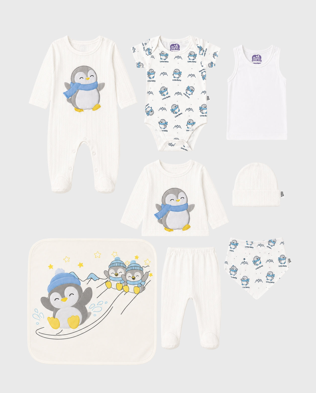 Set Primer Dia Bordado Pingüino Blanco