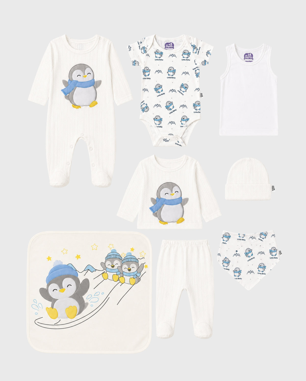 Set Primer Dia Bordado Pingüino Blanco