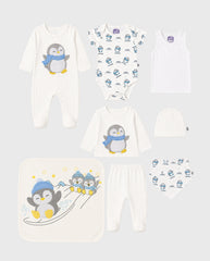 Set Primer Dia Bordado Pingüino Blanco