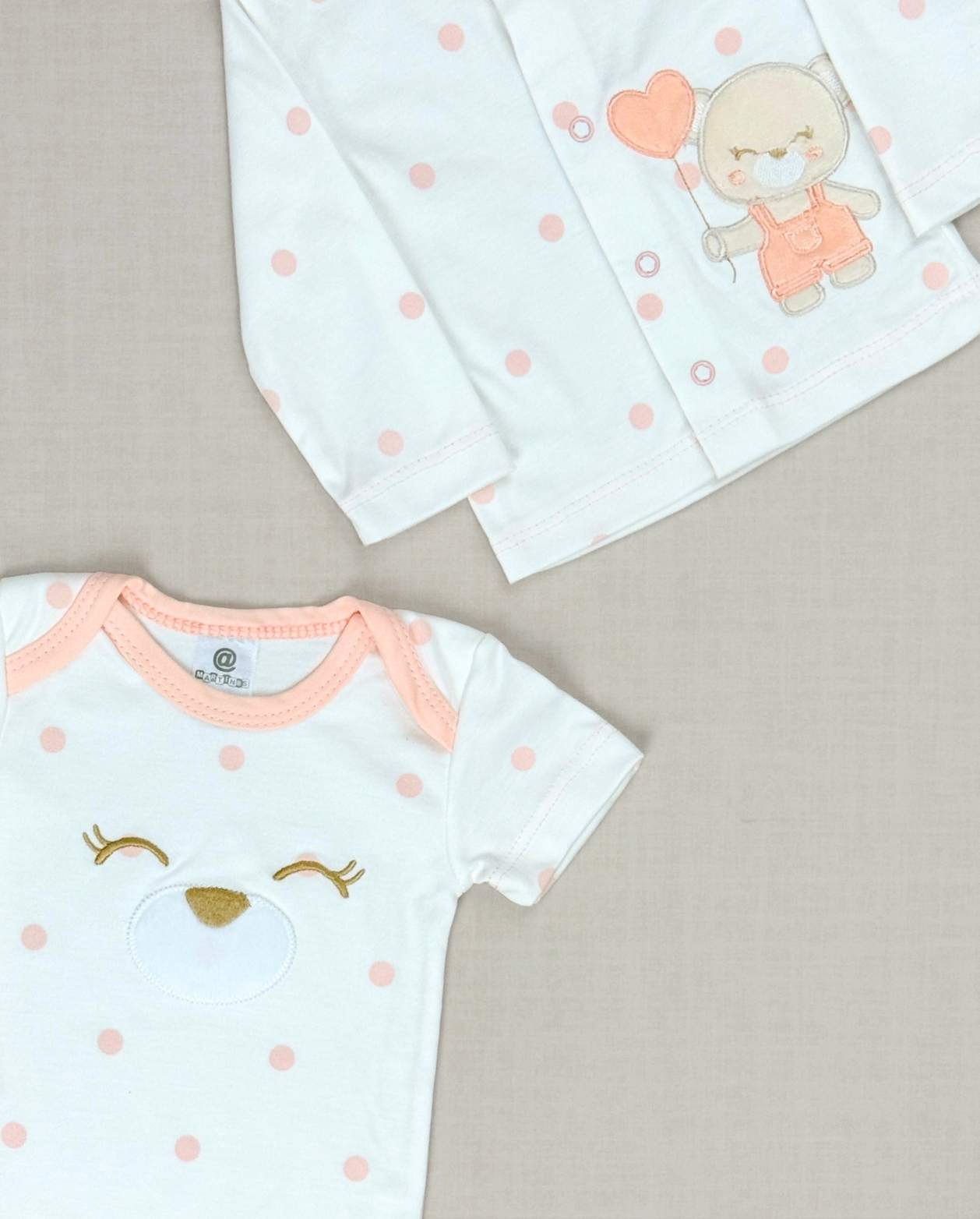 Set Primer Día Oso y Conejo Salmón Niñas Bebes