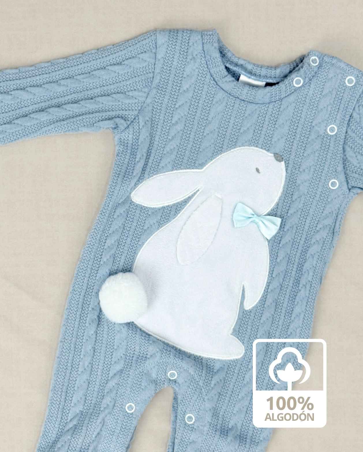 Set Primer Día Tela Trenza Conejo Azul Niño Algodón 