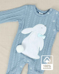 Set Primer Día Tela Trenza Conejo Azul Niño Algodón 
