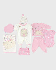 Set Primer Dia Oso Corazones Rosa