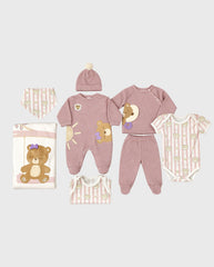 Set Primer Dia Rayas Osos Rosa