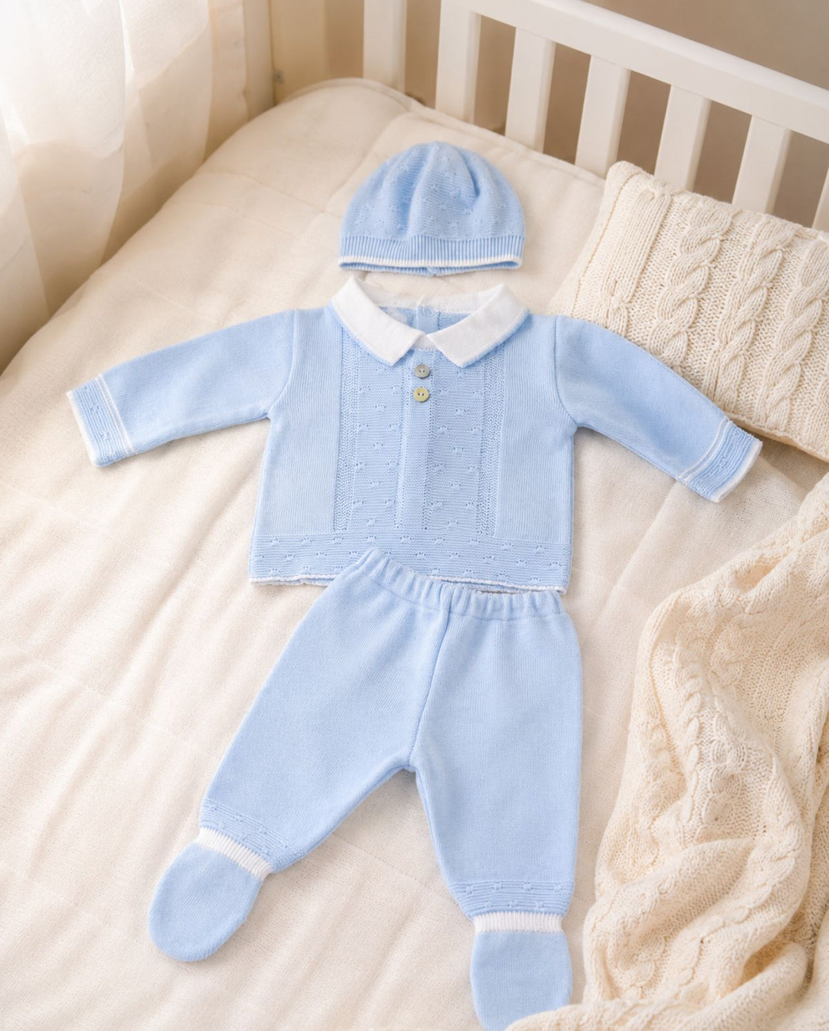 Set Primer Dia Tricot Cuello Detalle Botones Azul
