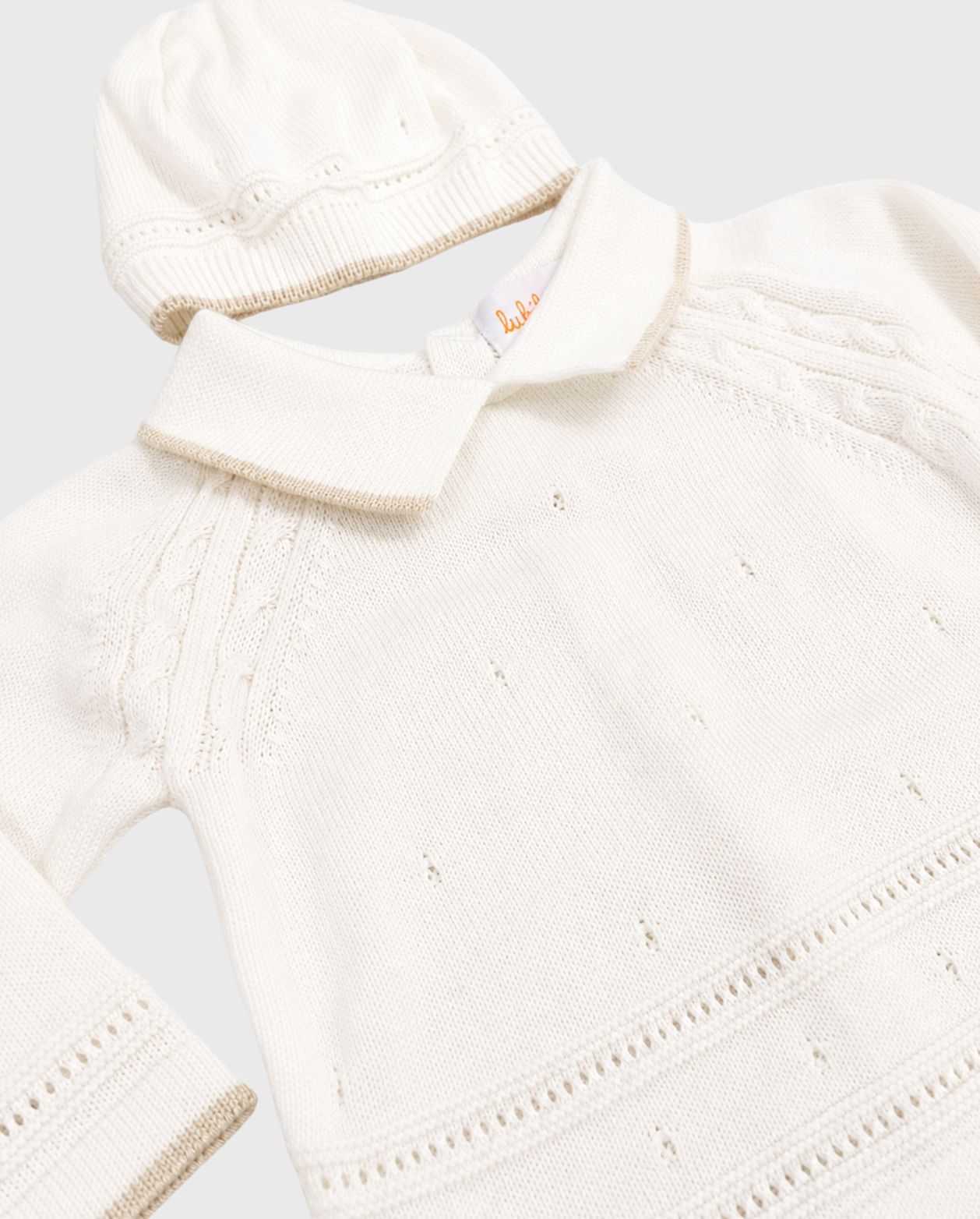 Set Primer Dia Tricot Cuello Detalle Punto Crudo detalle