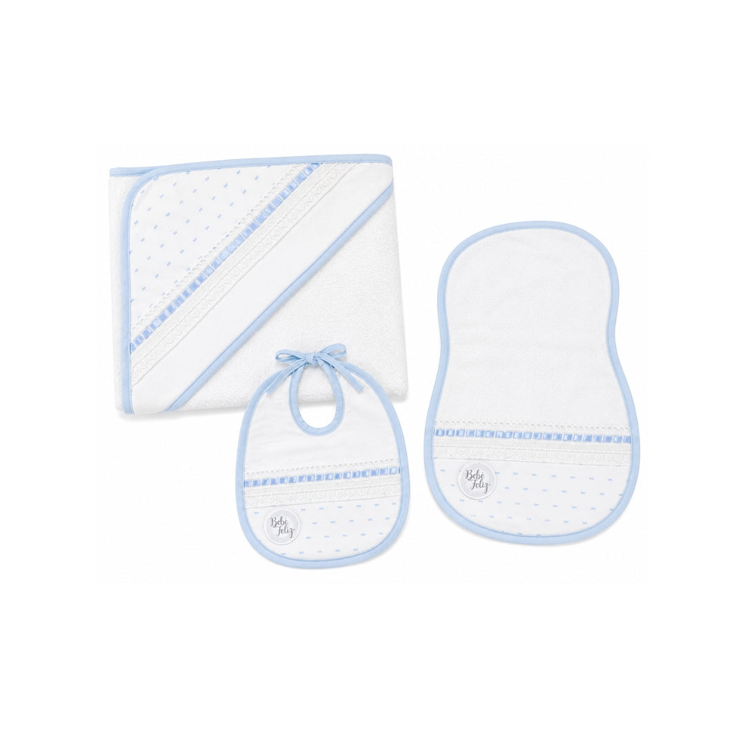 Set Toalla Con Capota Detalles Bordados Azul