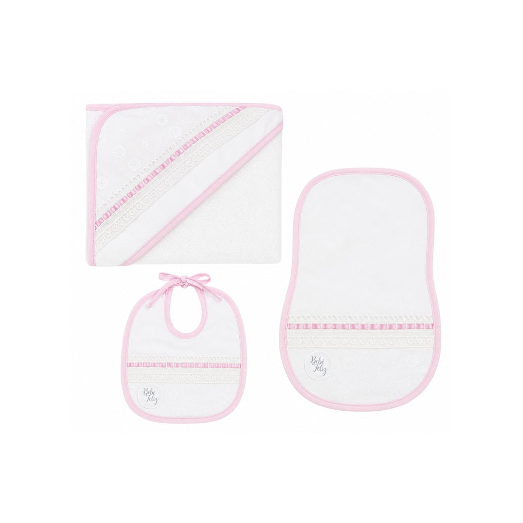 Set Toalla Con Capota Detalles Bordados Rosa diseño