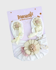 Set Turbante con Baletas Flor Beige
