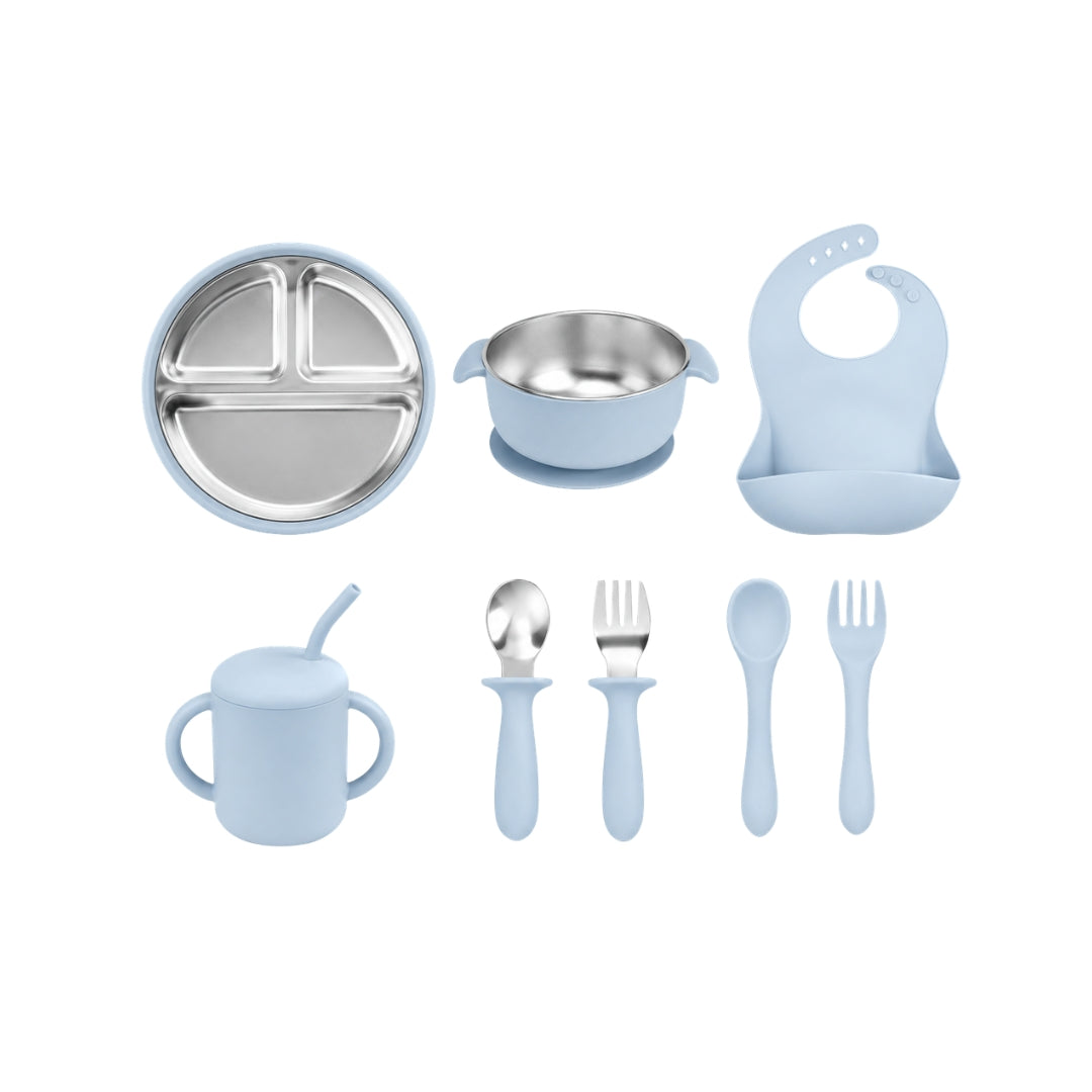 Set Vajilla en Acero inoxidable y Silicona azul