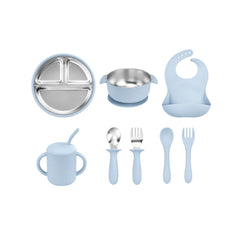 Set Vajilla en Acero inoxidable y Silicona azul