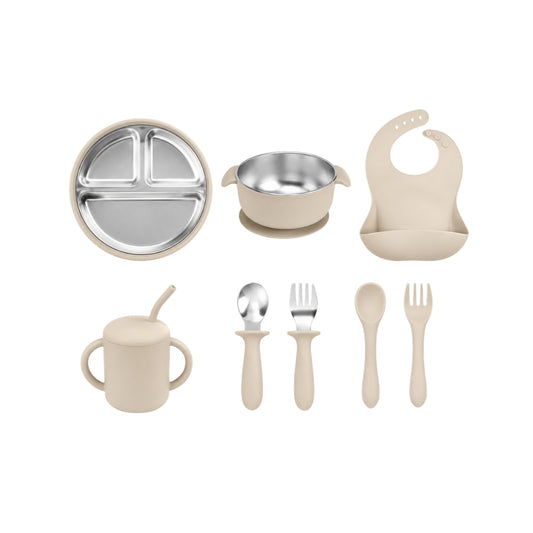 Set Vajilla en Acero inoxidable y Silicona beige