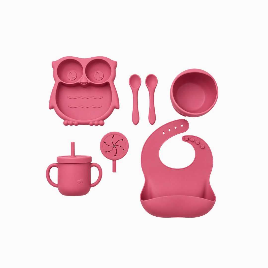 Set Vajilla en Silicona Buho frambuesa