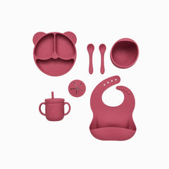 Set Vajilla en Silicona Panda Frambuesa