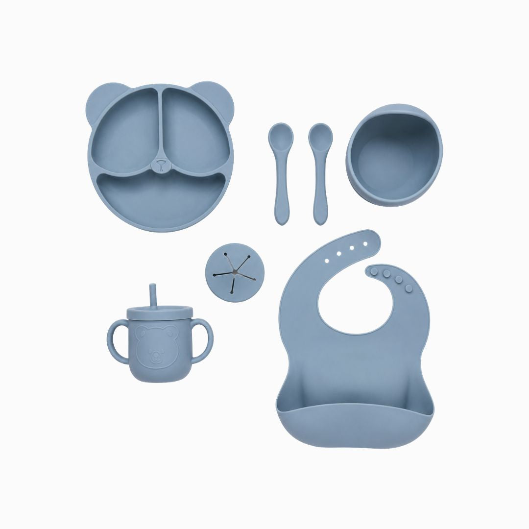 Set Vajilla en Silicona Panda azul 