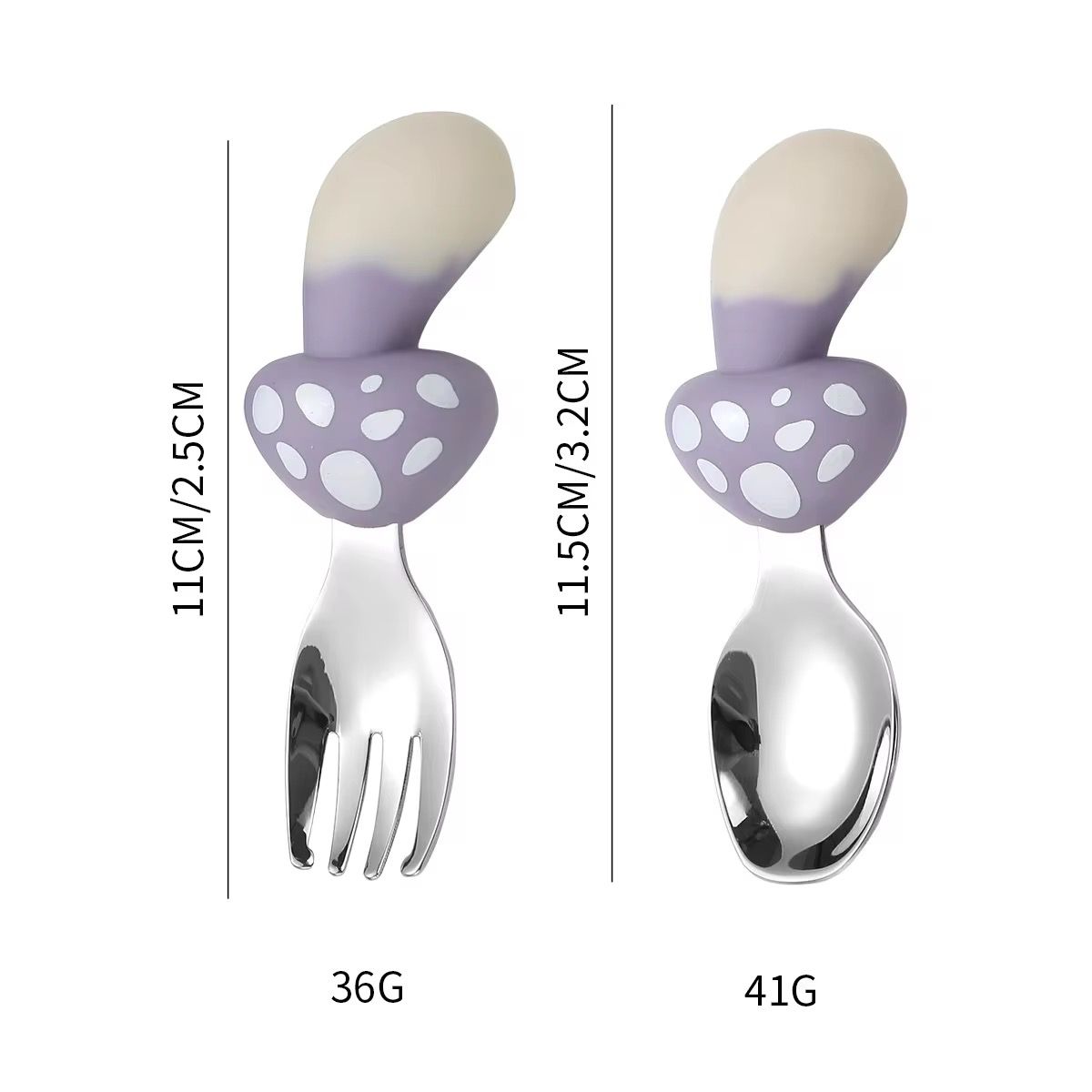 Set de Cubiertos Acero Inoxidable Hongo lila medidas