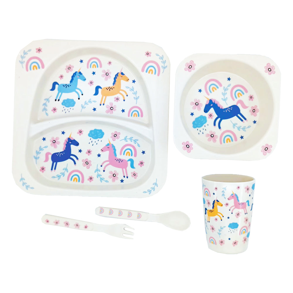 Set de Vajilla En Bamboo Unicornio diseño