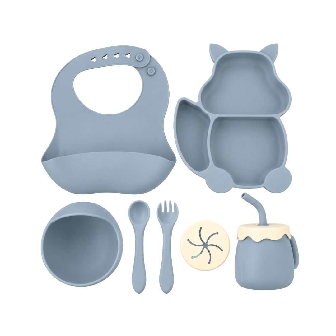 Set de Vajilla En Silicona Diseño Ardilla azul