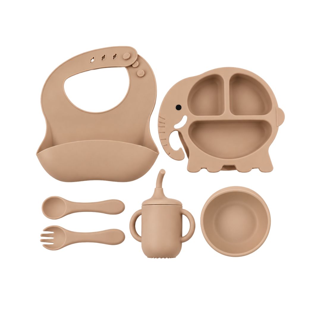Set de Vajilla En Silicona Diseño Elefante cafe