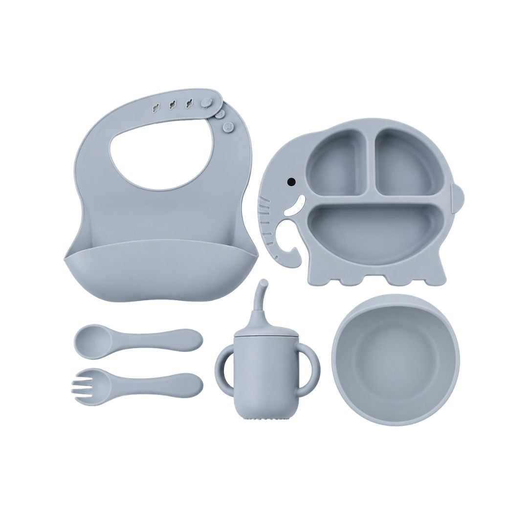 Set de Vajilla En Silicona Diseño Elefante gris